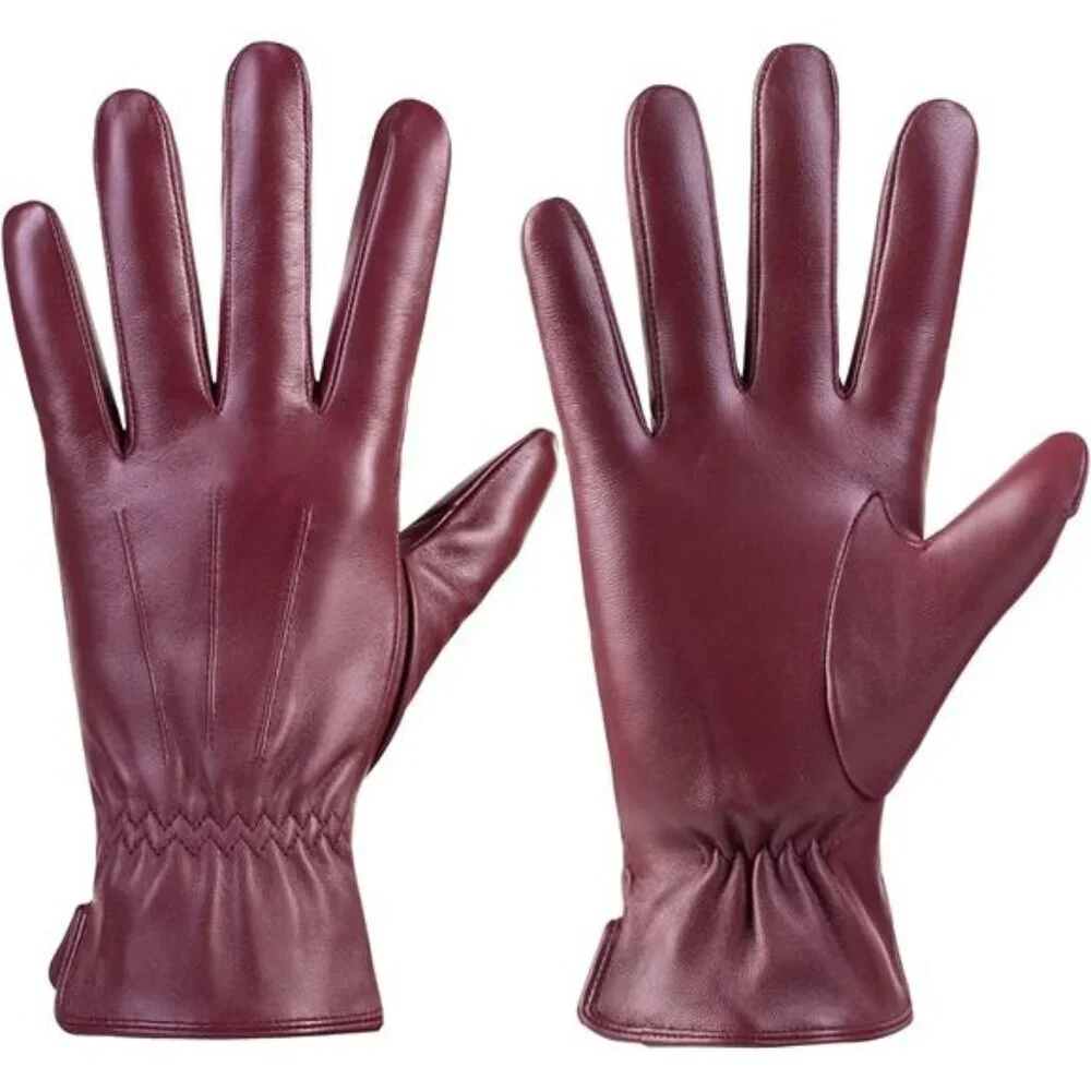 NWT Leather Gloves Touchscreen Cashmere Lined Red Women